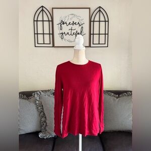 J Jill Bright Red Long Sleeve Crew Neck Sweater Size M Washable 100% Merino Wool